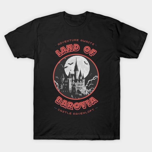 Castle Ravenloft in Barovia in black & white T-Shirt by FriskyLama